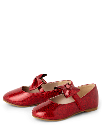 Toddler Girls Glitter Bow Ballet Flats - RED