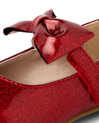 Toddler Girls Glitter Bow Ballet Flats - RED