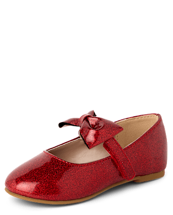 Toddler Girls Glitter Bow Ballet Flats - RED