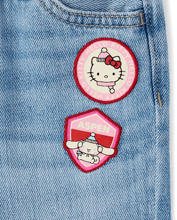 Toddler Girls Hello KittyÂ® And Friends Embroidered Patch Wide Leg Jeans - MYLAH WASH