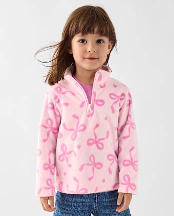 Pull à col zippé en microfibre polaire imprimée pour petites filles - ROSE MIST