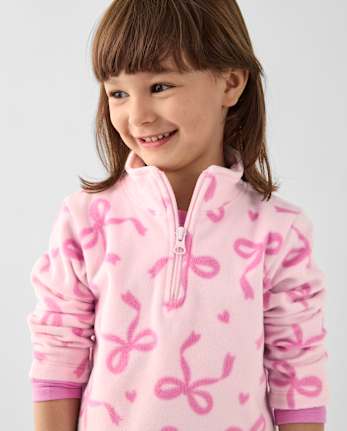 Pull à col zippé en microfibre polaire imprimée pour petites filles - ROSE MIST