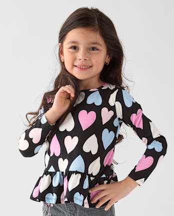 Toddler Girls Print Peplum Top - BLACK