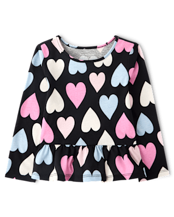 Toddler Girls Print Peplum Top - BLACK