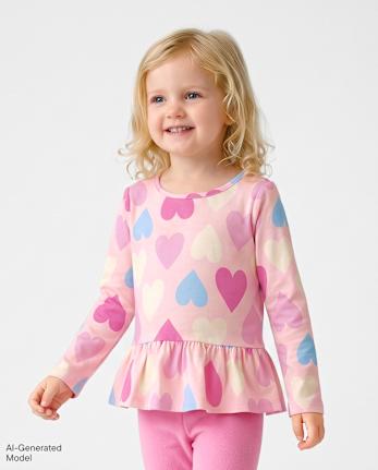 Toddler Girls Print Peplum Top - ROSE MIST
