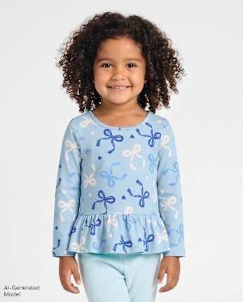 Toddler Girls Print Peplum Top - BLUE AIR