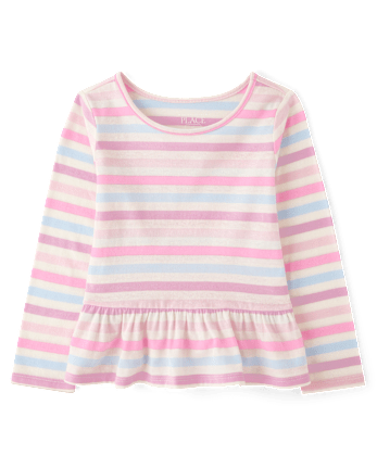 Toddler Girls Striped Peplum Top - FAIR IVORY 1