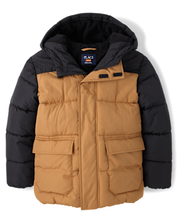 Boys Colorblock Microfleece Lined Parka Jacket - BLACK