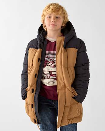 Boys Colorblock Microfleece Lined Parka Jacket - BLACK