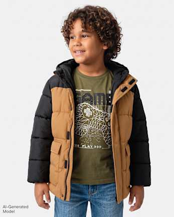 Boys Colorblock Microfleece Lined Parka Jacket - BLACK