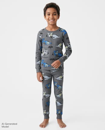 Boys Racecar Snug Fit Cotton Pajamas - CHALKBOARD