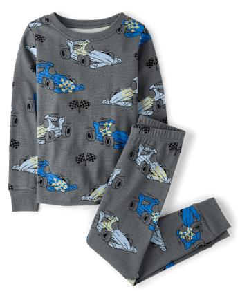 Boys Racecar Snug Fit Cotton Pajamas - CHALKBOARD