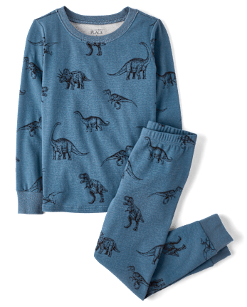 Boys Dino Snug Fit Cotton Pajamas - SHADOW BLUE