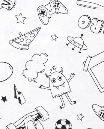 Boys DIY Coloring Doodle Snug Fit Cotton Pajamas - WHITE