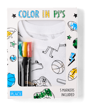 Boys DIY Coloring Doodle Snug Fit Cotton Pajamas - WHITE