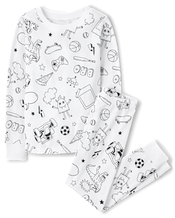 Boys DIY Coloring Doodle Snug Fit Cotton Pajamas - WHITE