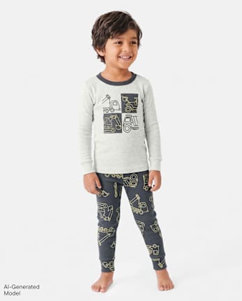 Baby And Toddler Boys Construction Vehicle Snug Fit Cotton Pajamas - CHALKBOARD