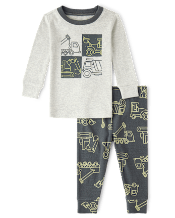 Baby And Toddler Boys Construction Vehicle Snug Fit Cotton Pajamas - CHALKBOARD