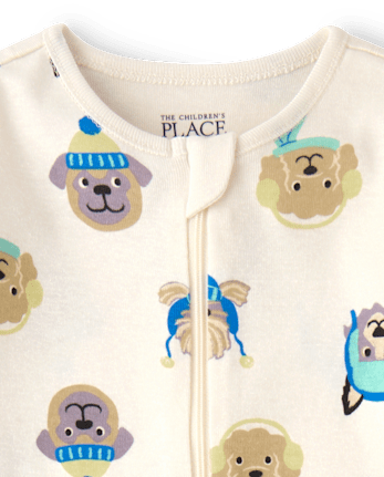 Baby And Toddler Boys Winter Dogs Snug Fit Cotton Footed One Piece Pajamas - FAIR IVORY