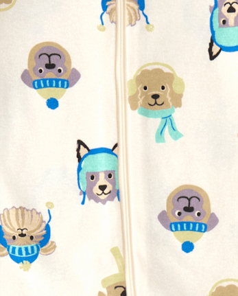 Baby And Toddler Boys Winter Dogs Snug Fit Cotton Footed One Piece Pajamas - FAIR IVORY