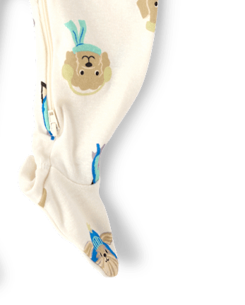 Baby And Toddler Boys Winter Dogs Snug Fit Cotton Footed One Piece Pajamas - FAIR IVORY