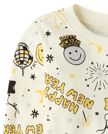 Kids New Year's Eve Snug Fit Cotton Pajamas - FAIR IVORY 1