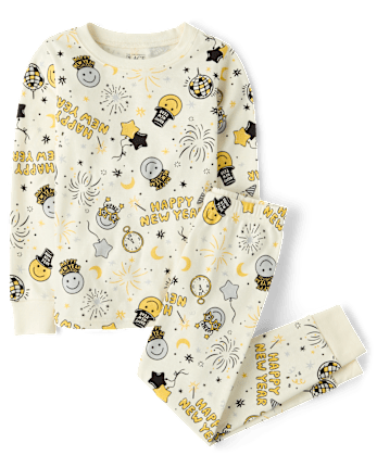 Kids New Year's Eve Snug Fit Cotton Pajamas - FAIR IVORY 1