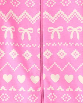 Baby And Toddler Girls Bow Fairisle Snug Fit Cotton Footed One Piece Pajamas - PERFECTLY PINK