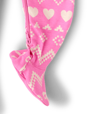 Baby And Toddler Girls Bow Fairisle Snug Fit Cotton Footed One Piece Pajamas - PERFECTLY PINK