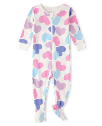 Baby And Toddler Girls Heart Snug Fit Cotton Footed One Piece Pajamas - LAVENDULA