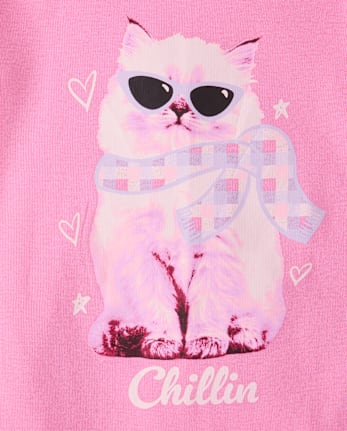 Girls Chill Cat Snug Fit Cotton Pajamas - PERFECTLY PINK