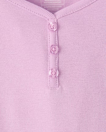 Girls Plaid Bow Snug Fit Cotton Henley Pajamas - ROSE MIST