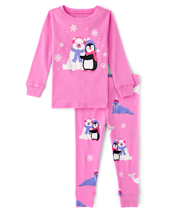Baby And Toddler Girls Winter Animals Snug Fit Cotton Pajamas - PERFECTLY PINK
