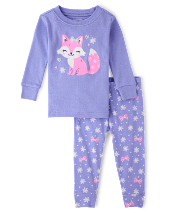 Baby And Toddler Girls Glitter Fox Snug Fit Cotton Pajamas - LAVENDULA
