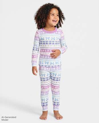 Baby And Toddler Girls Bow Fairisle Snug Fit Cotton Pajamas - SIMPLYWHT