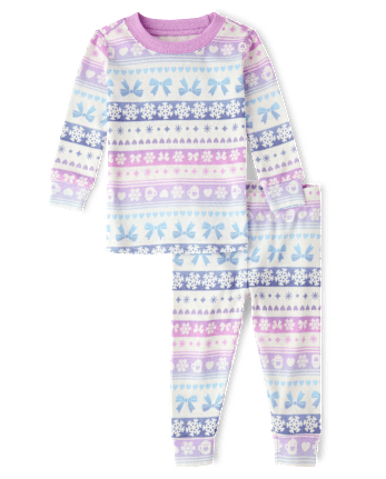 Baby And Toddler Girls Bow Fairisle Snug Fit Cotton Pajamas - SIMPLYWHT