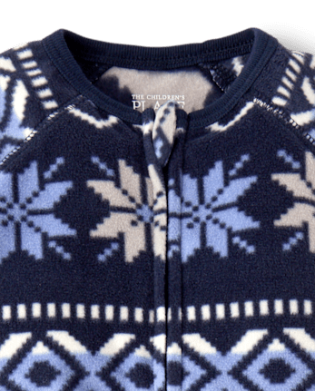 Baby And Toddler Boys Winter Fairisle Dream Fleece Footed One Piece Pajamas - SAPPHIRE ICE CL