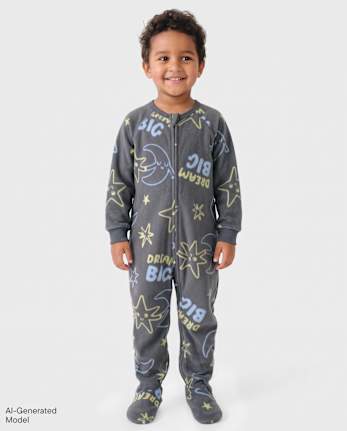 Pyjama une pièce en polaire avec pieds pour bébé et tout-petit « Rêvez en grand » - CHALKBOARD