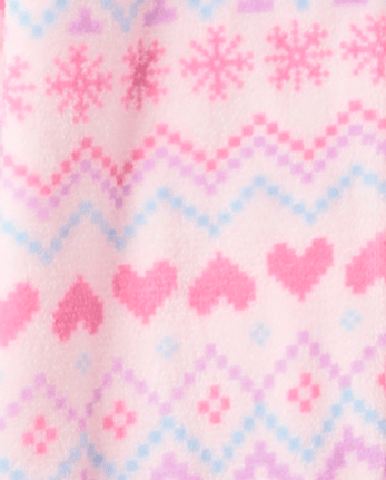 Girls Heart Fairisle One Piece Pajamas - Cozy Fleece - ROSE MIST