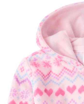 Girls Heart Fairisle One Piece Pajamas - Cozy Fleece - ROSE MIST