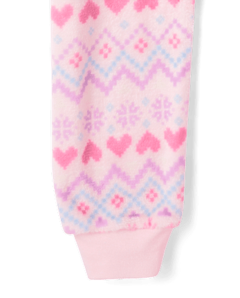 Pyjama une pièce pour fille à motif Fair Isle et cœurs - Polaire douce - ROSE MIST