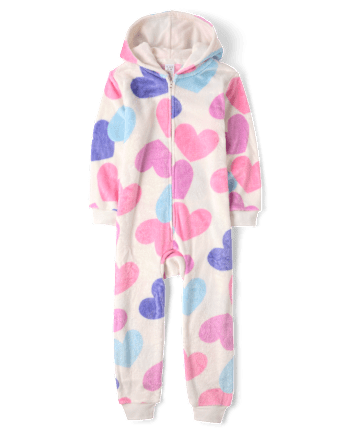 Girls Heart One Piece Pajamas - Cozy Fleece - LAVENDULA