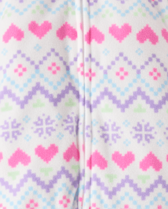 Baby And Toddler Girls Heart Fairisle Dream Fleece Footed One Piece Pajamas - SIMPLYWHT