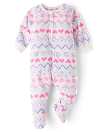 Baby And Toddler Girls Heart Fairisle Dream Fleece Footed One Piece Pajamas - SIMPLYWHT
