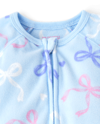 Baby And Toddler Girls Bow Dream Fleece Footed One Piece Pajamas - ARCHERY BLUE NEON