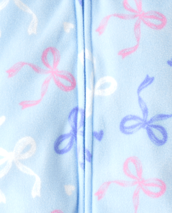 Baby And Toddler Girls Bow Dream Fleece Footed One Piece Pajamas - ARCHERY BLUE NEON