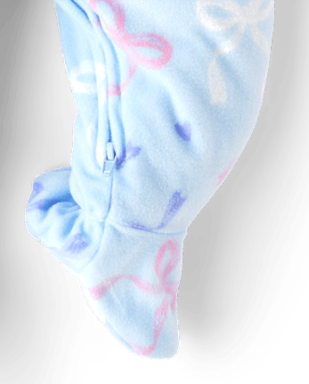 Baby And Toddler Girls Bow Dream Fleece Footed One Piece Pajamas - ARCHERY BLUE NEON