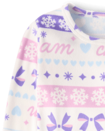 Girls Winter Fairisle Velour Pajamas - ARCHERY BLUE NEON