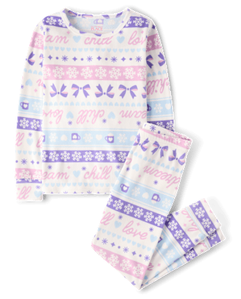 Girls Winter Fairisle Velour Pajamas - ARCHERY BLUE NEON
