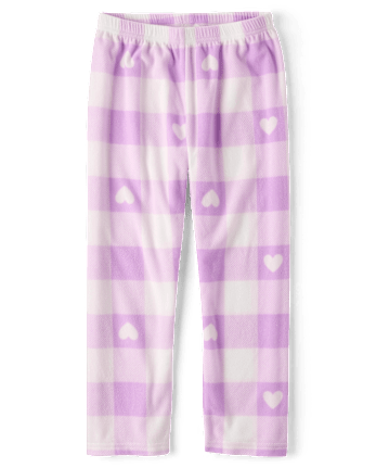Girls Heart Buffalo Plaid Dream Fleece Pajama Pants - LILAC LUSTER